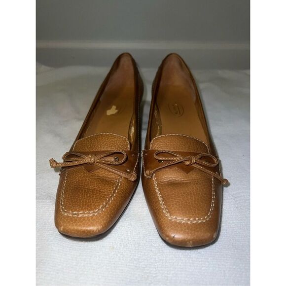 Women’s Vintage Bow Brown/Caramel Loafer Kitten Heel 7.5 - Picture 2 of 7